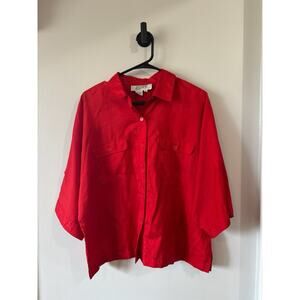 Josephine Women’s Red Pleated Chiffon 3/4 Sleeve Blouse Size 14